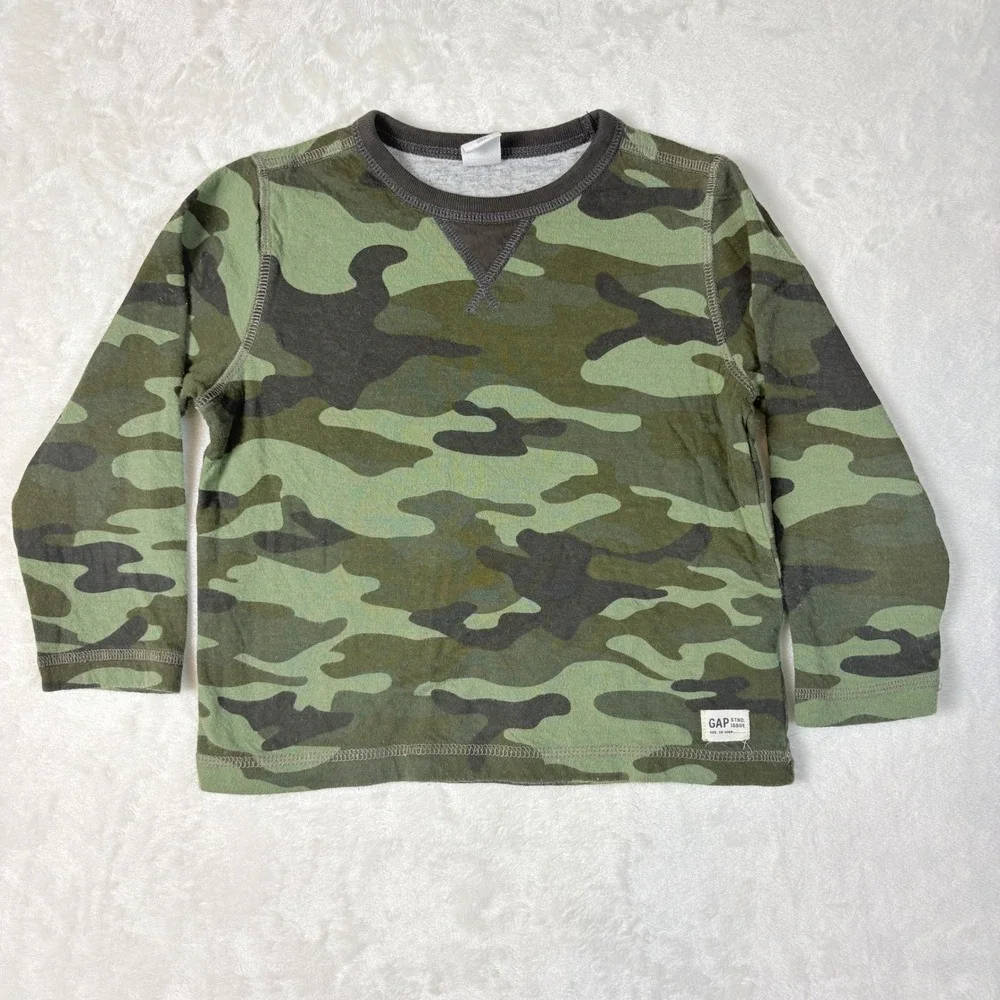 Gap Gymboree Long Sleeve Shirts Kid 4T Blue Green Camo Striped Excellent 2pc Lot